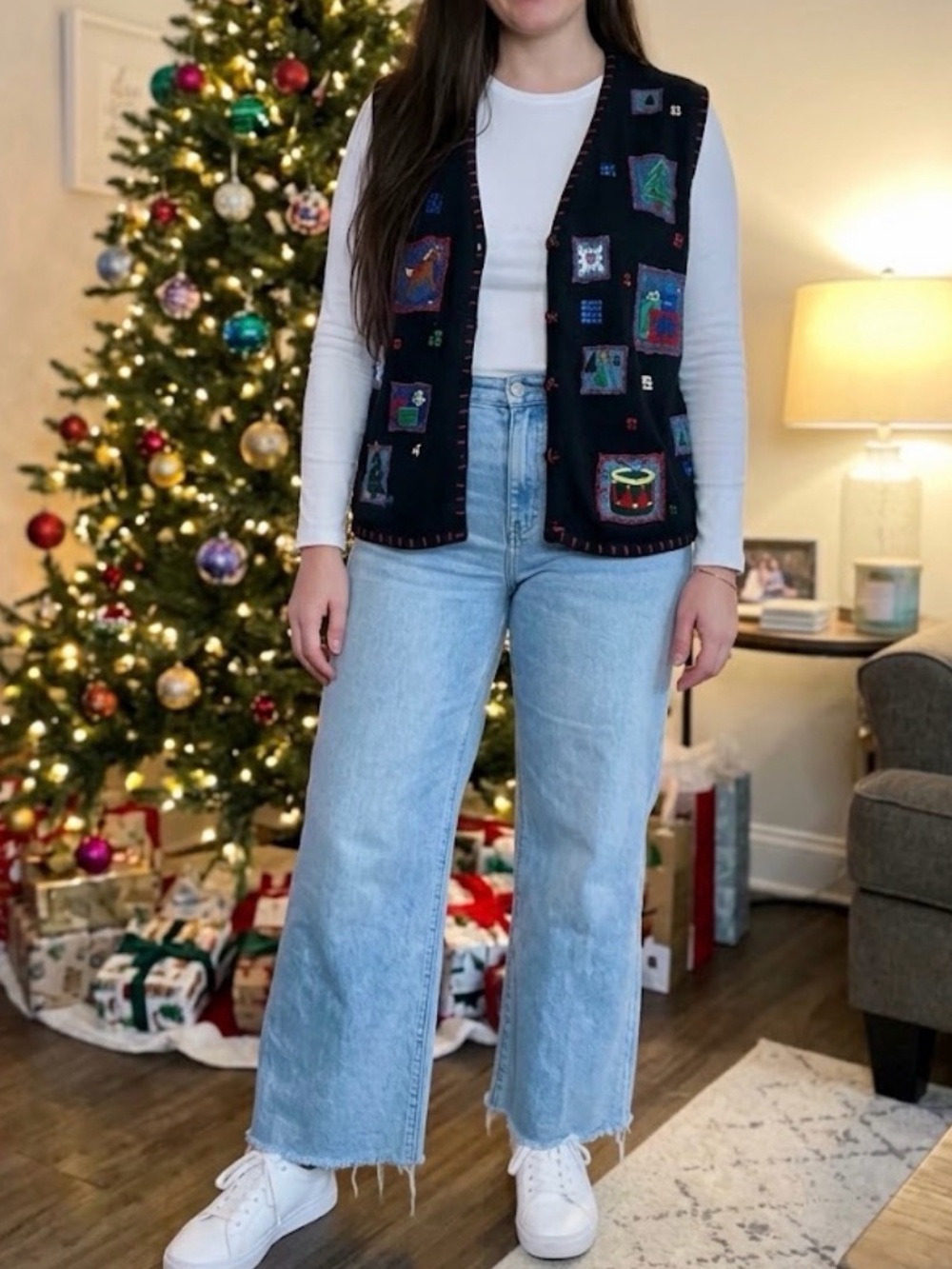 Vintage Ambra Ugly Christmas Sweater Vest | Patchwork Holiday Knit